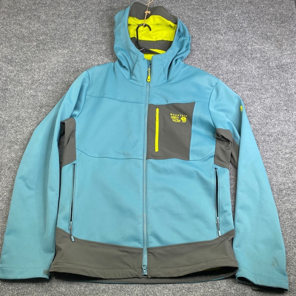 Mountain Hardwear AirShield Softshell Jacket Mens Medium Blue Grey OM7148 Hooded
